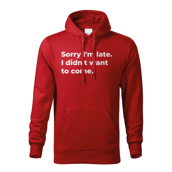 ID0126 – vtipne – Sorry_I_am_late – mikina_panske_cervena
