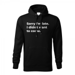 ID0126 – vtipne – Sorry_I_am_late – mikina_panske_cierna