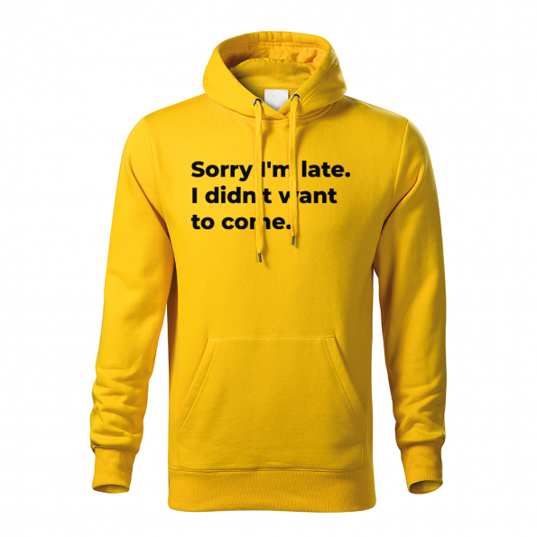 ID0126 – vtipne – Sorry_I_am_late – mikina_panske_zlta